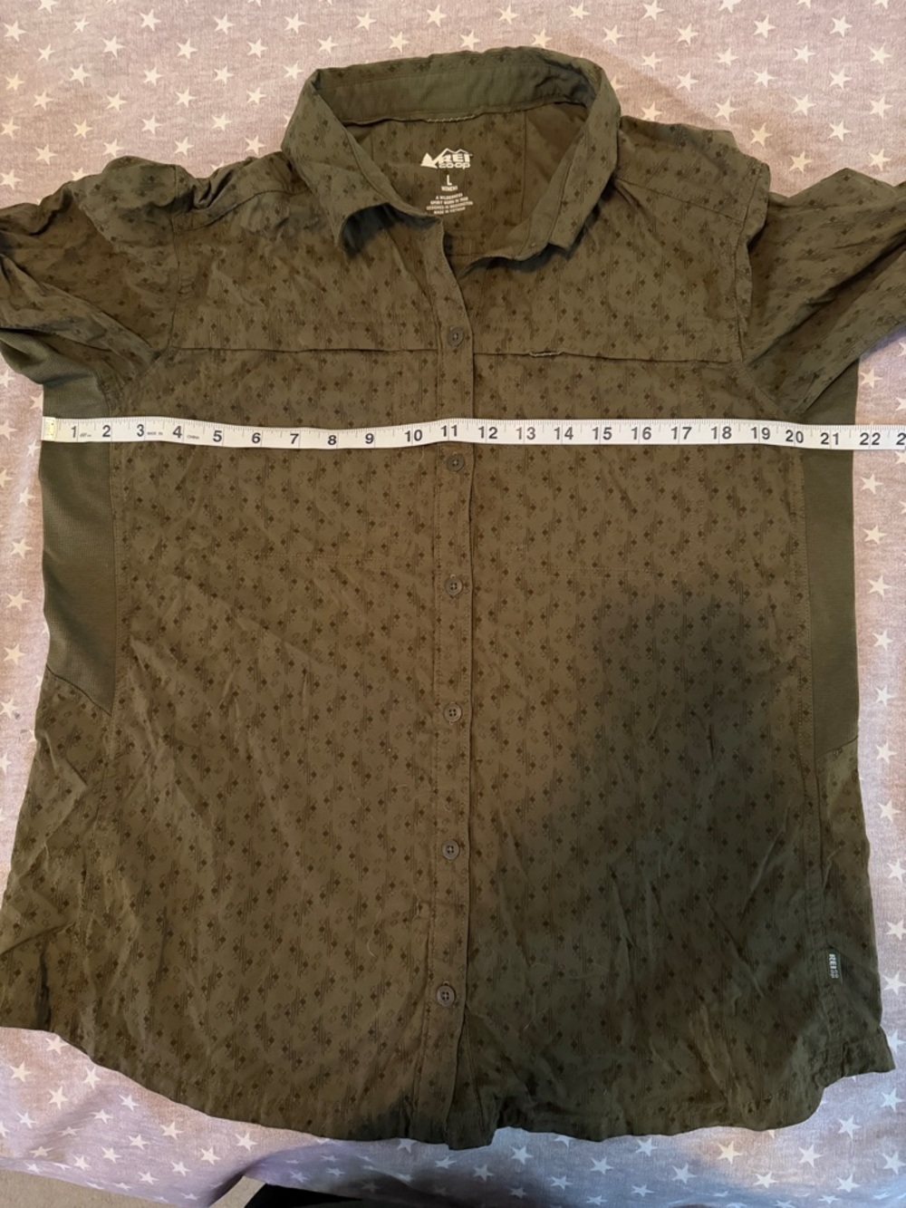 REI women’s long sleeve Sahara button up - green print - size L - Picture 14 of 15